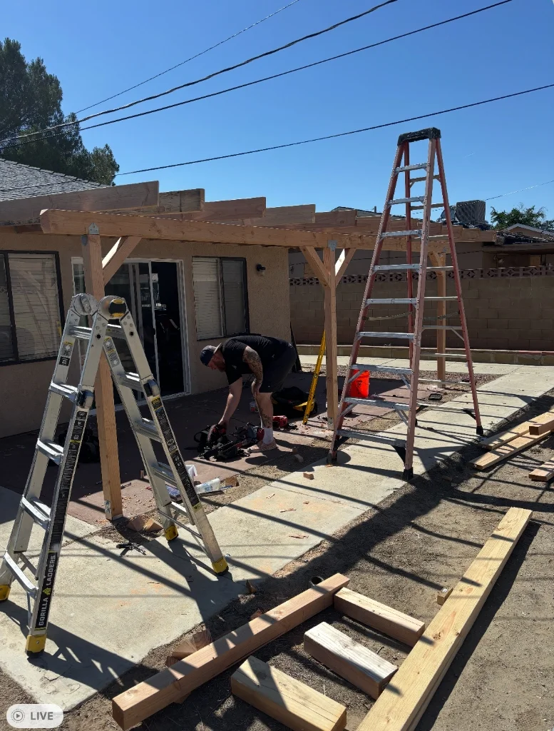 Overhead Rafter Framing & Roof Decking In Progress
